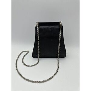 Judith Leiber Top Flap Karung Chain Evening Shoulder Handbag Black Flawed